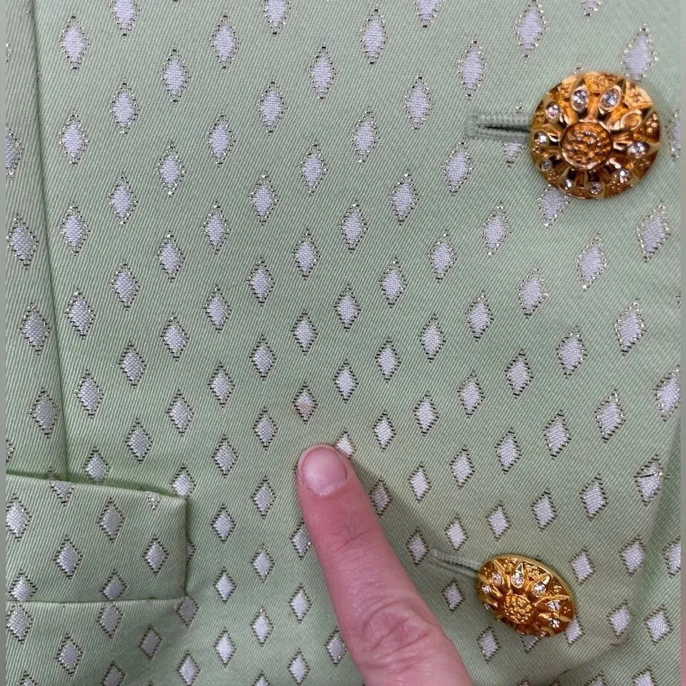 ESCADA Couture Women's Light Green Blazer Jacket Diamond Pattern Size 40
